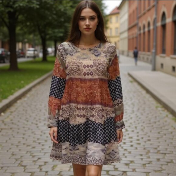 Altar'd State Tops - Altar'd State Bohemian Patchwork Long Sleeve Tunic Women's Size Medium EUC